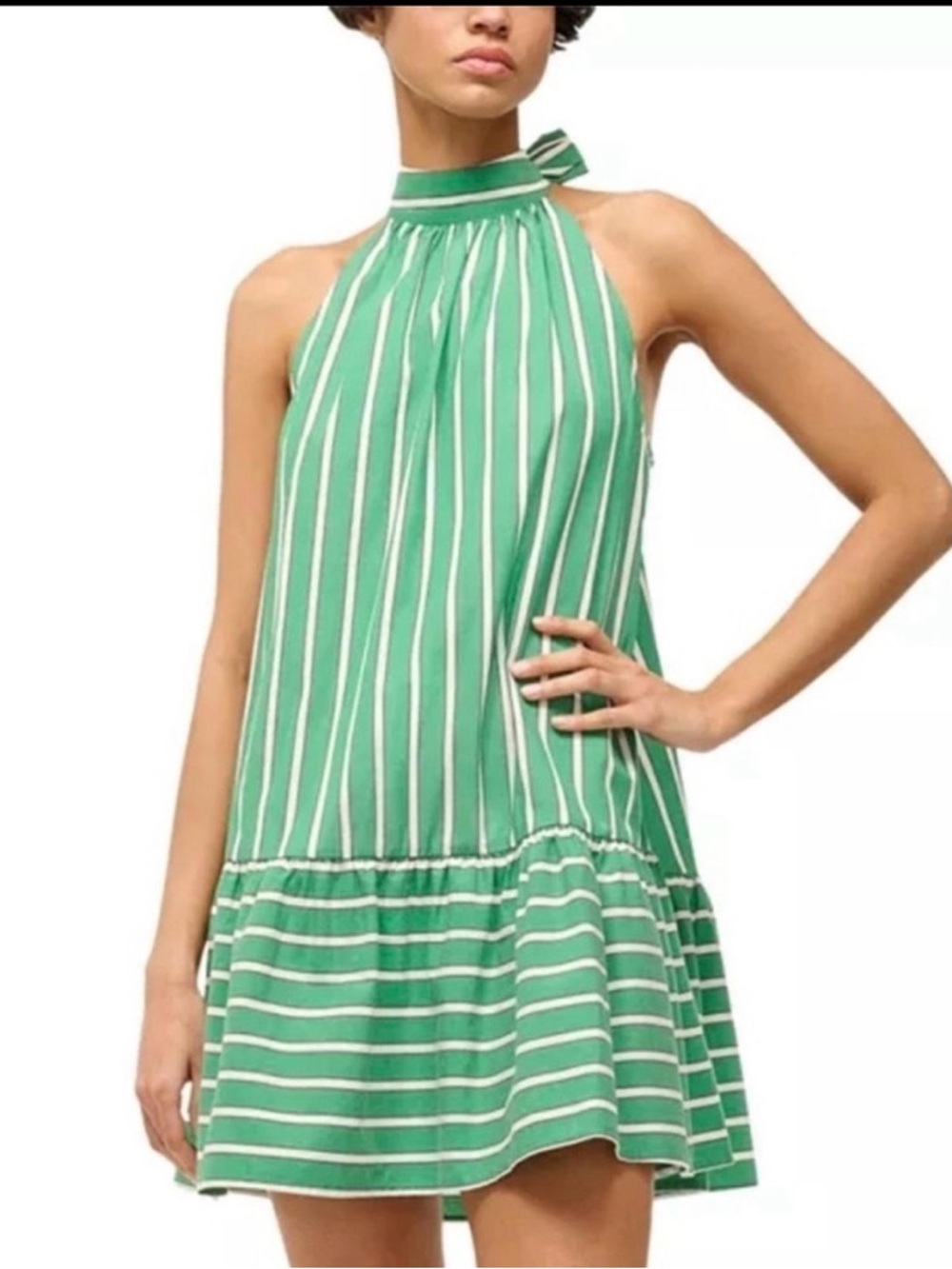 Christian lacroix Marlowe Green Striped Halter Swing Dress